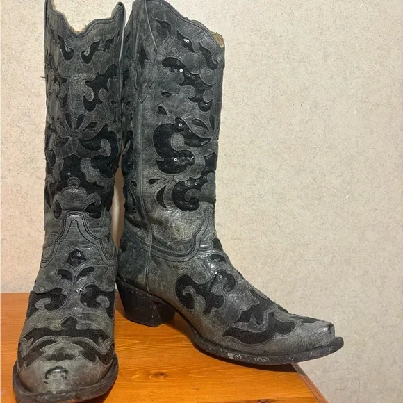 Corral Crater Sequin Inlay Western Cowboy Boots Distressed Leather Snip Toe 9.5 - Picture 6 of 12